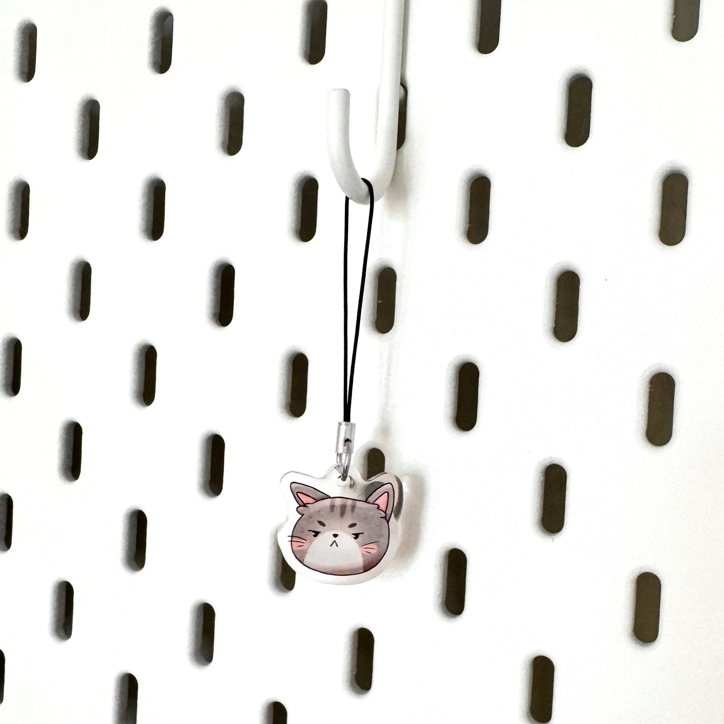 Grumpy Grey Cat Phone Charm