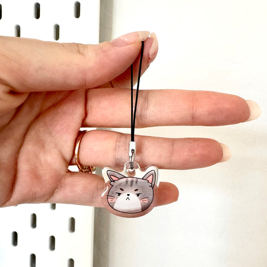 Grumpy Grey Cat Phone Charm